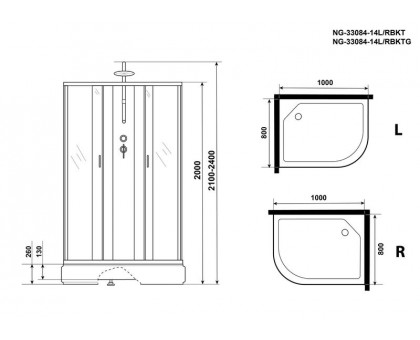 Душевая кабина Niagara NG-33084-14RBKTG 100х80 см, с матовыми стеклами, правосторонняя