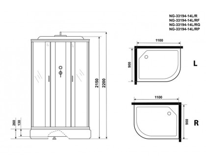 Душевая кабина Niagara NG-33194-14RP 110х90 см, с матовыми стеклами, правосторонняя