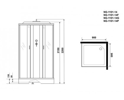 Душевая кабина Niagara NG-1101-14P 90х90 см, с матовыми стеклами