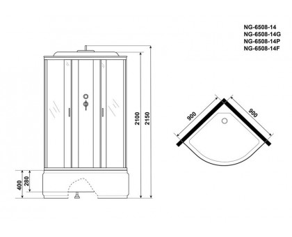 Душевая кабина Niagara NG-6508-14G 90х90 см, с тонированными стеклами