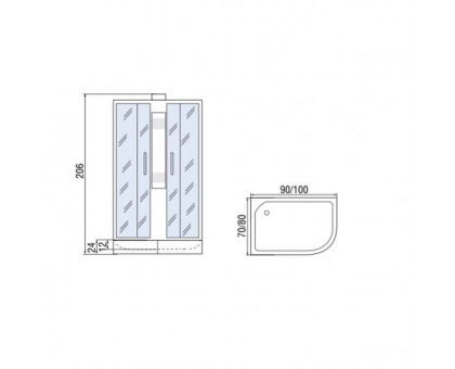 Душевая кабина Мономах 90/80/24 Б/К МЗ R 90х80х206, без крыши, асимметричная