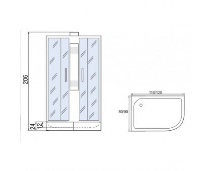Душевая кабина Мономах 120/90/24 Б/К  МЗ R 120х90х206, без крыши, асимметричная